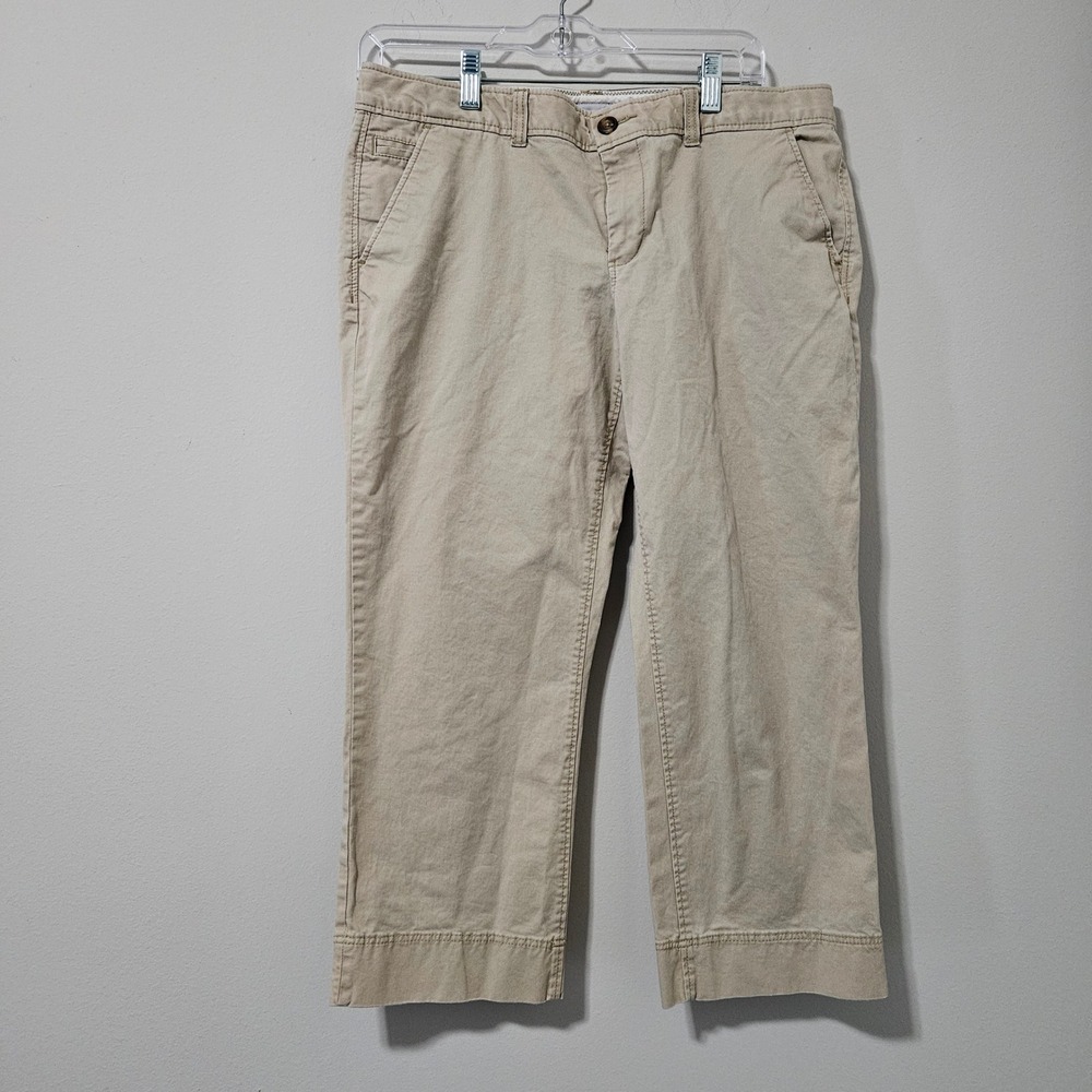 Old Navy Womens Khaki Chino Crop Pants Tan Straight Leg Size 12 Stretch Twill